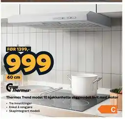 Megaflis Thermex Trend model 10 kjøkkenhette veggmodell hvit med motor tilbud