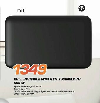 Coop Byggmix Mill invisible wifi gen 3 panelovn 600 w tilbud