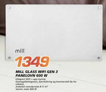 Coop Byggmix Mill glass wifi gen 3 panelovn 600 w tilbud