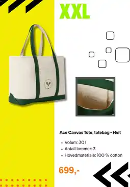 XXL Sport Ace Canvas Tote, totembag - Hvit tilbud