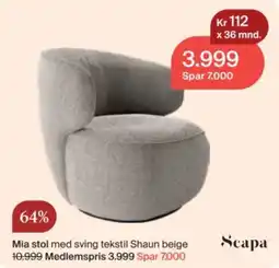 Møbelringen Scapa Mia stol med sving tekstil Shaun beige tilbud