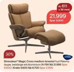 Møbelringen Stressless Magic Cross medium lenestol hud Paloma taupe, beisfarge eik/aluminium tilbud