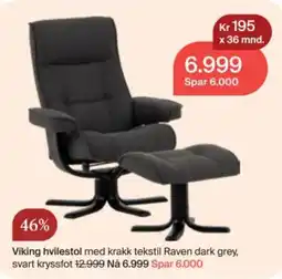 Møbelringen Viking hvilestol med krakk tekstil Raven dark grey, svart kryssfot tilbud