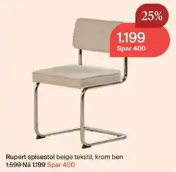 Møbelringen Rupert spisestol beige tekstil, krom ben tilbud