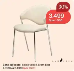 Møbelringen Dan Form Zone spisestol beige tekstil krom ben tilbud