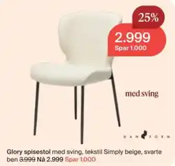 Møbelringen Danform glory spisestol med sving tilbud