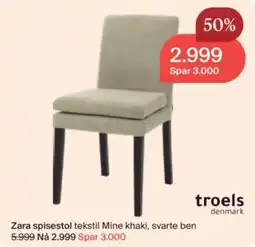 Møbelringen troels zara spisestol tekstill mine khaki svarte ben tilbud