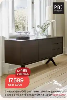 Møbelringen PBJ Designhouse Civitas skjenk C09 brun lakkert eikefiner tilbud