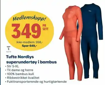 Coop Obs Tufte Nordlys superundertøy i bambus tilbud
