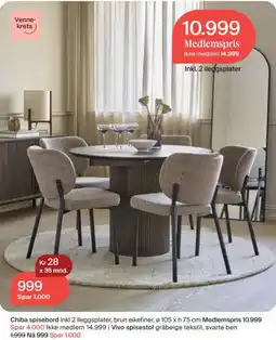 Møbelringen Venne-krets Chiba spisebord inkl 2 ileggsplater, brun eikefiner, ø 105 x h 75 cm tilbud