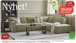 Møbelringen Stordal Bormio hjørnesofa oppsett 3-hjørne-endeutslutning tekstil Be Cotton light green, svarte ben tilbud