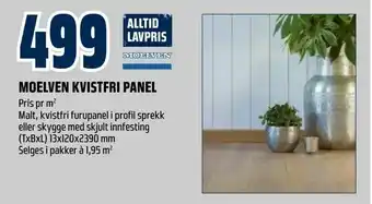 Obs Bygg Moelven kvistfri panel tilbud