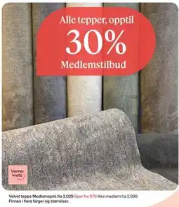 Møbelringen Velvet teppe, Medlemspris tilbud