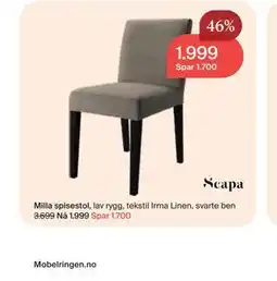 Møbelringen Milla spisestol, lav rygg tilbud