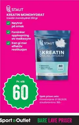 Sport Outlet KREATIN MONOHYDRAT tilbud