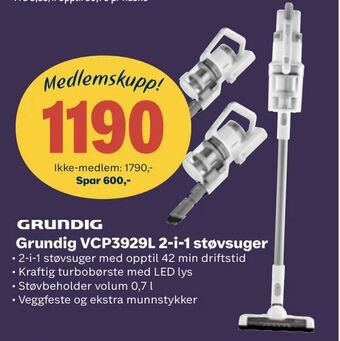 Coop Obs Grundig VCP3929L 2-i-1 støvsuger tilbud