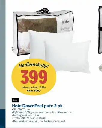 Coop Obs Høie DownFeel pute 2 pk tilbud
