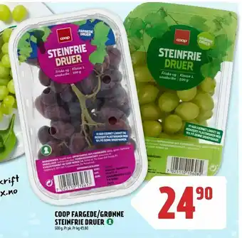 Coop Prix Coop fargede/grønne steinfrie druer tilbud