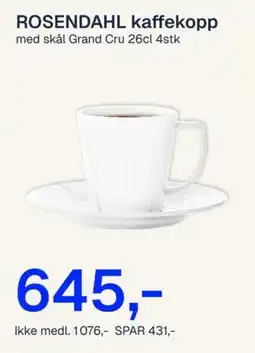 Jernia Rosendahl kaffekopp med skål Grand Cru tilbud