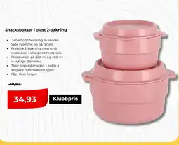 Clas Ohlson Snacksbokser i plast 2-pakning tilbud