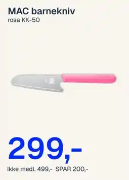 Jernia MAC barnekniv rosa KK-50 tilbud
