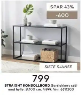 Straight konsollbord sortlakkert stål