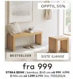Skeidar Straa benk i bambus tilbud