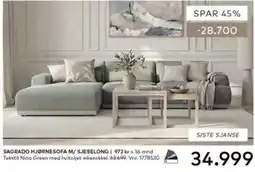 Skeidar Sagrado hjørnesofa m/ sjeselong tilbud