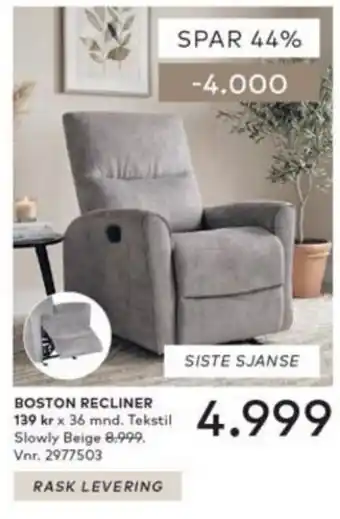 Skeidar Boston Recliner tilbud