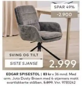 Skeidar Edgar spisestol tilbud