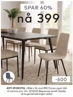 Skeidar Asti spisestol tilbud