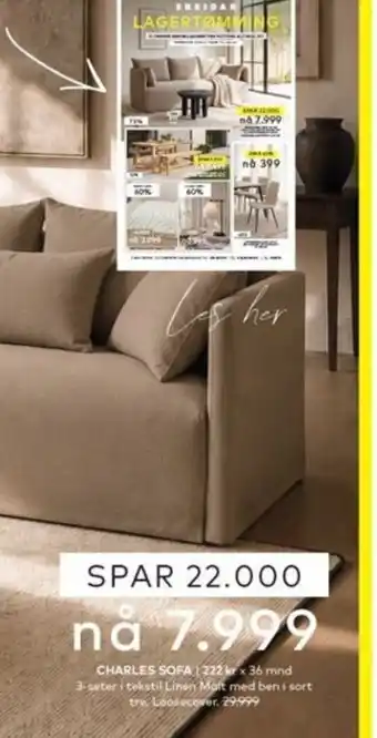 Skeidar Charles Sofa tilbud