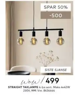 Skeidar Straight Taklampe 4-lys sort tilbud
