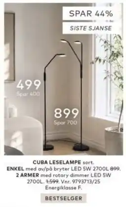 Skeidar Cuba leselampe sort tilbud