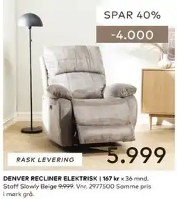 Skeidar Denver Recliner Elektrisk tilbud