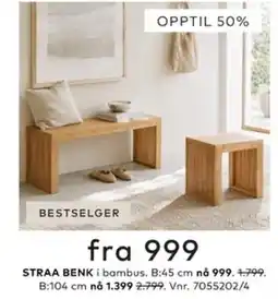 Skeidar Straa benk i bambus tilbud