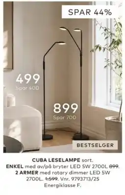 Skeidar Cuba leselampe sort tilbud