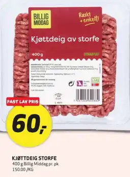 Bunnpris Billig Middag Kjøttdeig Storfe tilbud