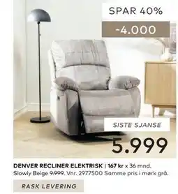 Skeidar DENVER RECLINER ELEKTRISK tilbud