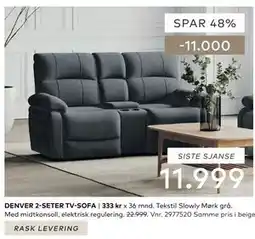 Skeidar DENVER 2-SETER TV-SOFA tilbud