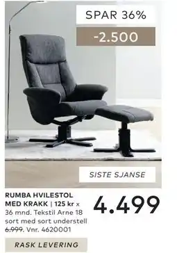 Skeidar RUMBA HVILESTOL MED KRAKK tilbud