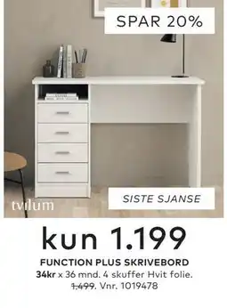 Skeidar FUNCTION PLUS SKRIVEBORD tilbud