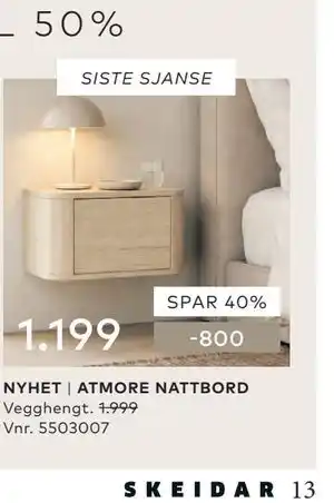Skeidar ATMORE NATTBORD tilbud