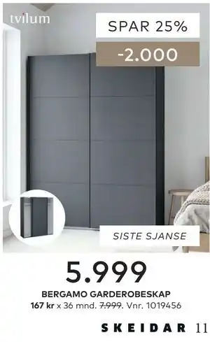 Skeidar BERGAMO GARDEROBESKAP tilbud