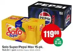 Spar Solo Super/Pepsi Max 15-pk tilbud