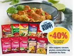 Coop Mega Alle supper, sauser, gryter, ovnsretter og asiatisk fra Toro tilbud