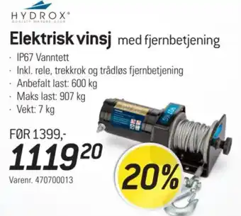 Hydrox elektrisk vinsj med fjernbetjening