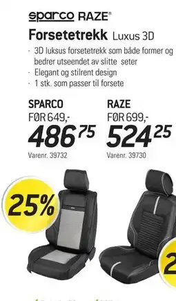 Thansen SPARCO Forsetetrekk Luxus 3D tilbud