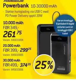 Thansen Mobiline+ Powerbank 10-30000 mAh tilbud