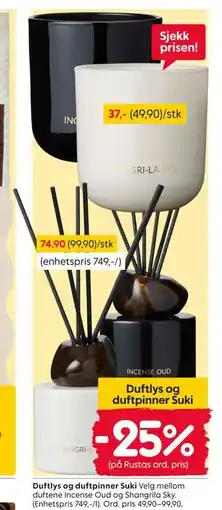 Rusta Duftlys og duftpinner Suki tilbud